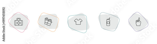 american football outline icon set. linear vector for ui, web and mobile. thin line first aid kit, glove, black t shirt cloth icons.