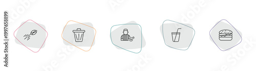 american football outline icon set. linear vector for ui, web and mobile. thin line ball on flight, trash can, referee icons.