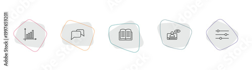 blogger and influencer outline icon set. linear vector for ui, web and mobile. thin line statistics, conversation, literature icons.