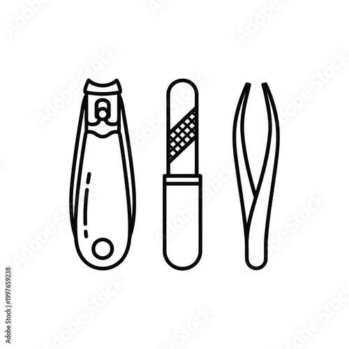 Manicure tools nail clippers file and tweezers