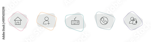 blogger and influencer outline icon set. linear vector for ui, web and mobile. thin line home, follow, keyboard icons.