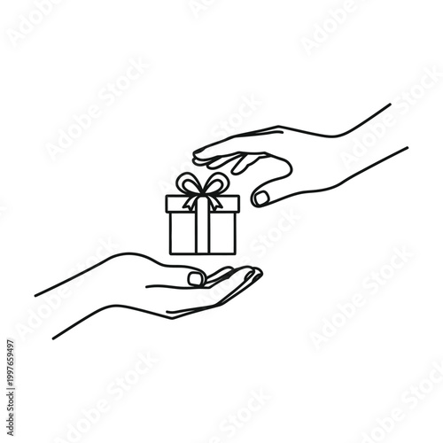 Hand to hand gift giving a simple line drawing