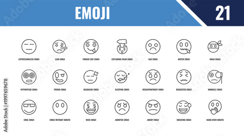 emoji outline icon set. linear vector for ui, web and mobile. thin line liar emoji, ninja emoji, dissapointment icons.