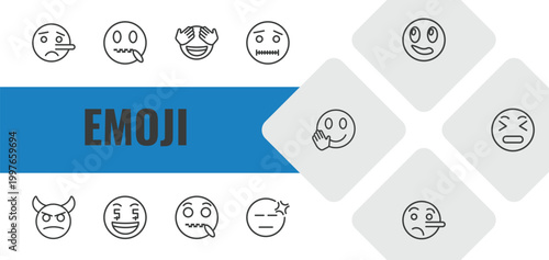 emoji outline icon set. linear vector for ui, web and mobile. thin line liar emoji, muted emoji, shy icons.