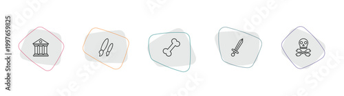 history outline icon set. linear vector for ui, web and mobile. thin line museum, brushes, bone icons.