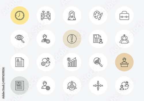 human resources outline icon set. linear vector for ui, web and mobile. thin line time, appearance, resume icons.