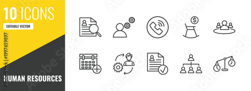 human resources outline icon set. 10 linear vector for ui, web and mobile. thin line curriculum vitae, , contact icons.