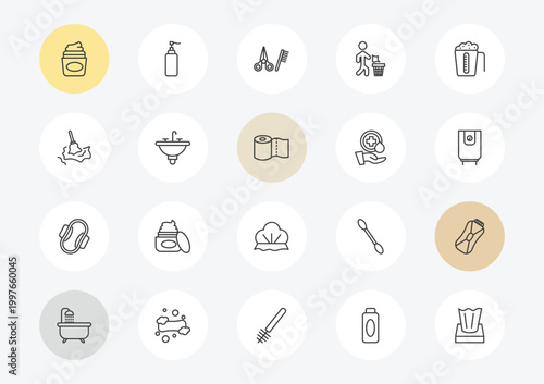 hygiene outline icon set. linear vector for ui, web and mobile. thin line face cream, wet cleaning, sanitary napkin icons.