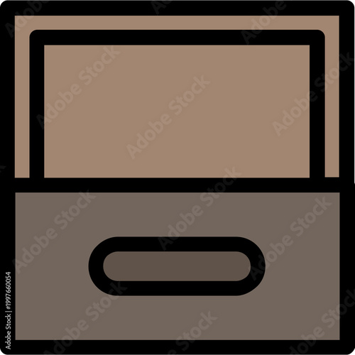 Flat colored brown icon of a filing cabinet drawer symbolizing storage, office furniture, document organization and archive.