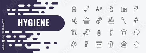 hygiene outline icon set. linear vector for ui, web and mobile. thin line tooth paste, grooming, lip balm icons.