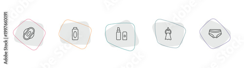 hygiene outline icon set. linear vector for ui, web and mobile. thin line hygienic pad, hair tonic, lip balm icons.