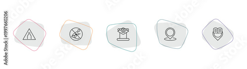 maps and flags outline icon set. linear vector for ui, web and mobile. thin line narrow two lanes, no skiing, las vegas icons.