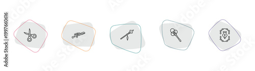 miscellaneous outline icon set. linear vector for ui, web and mobile. thin line scissor, flame thrower, spears icons.