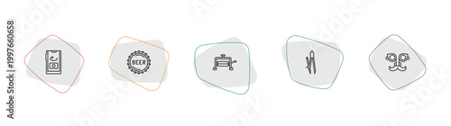 miscellaneous outline icon set. linear vector for ui, web and mobile. thin line front camera, beer cap, wringer icons.