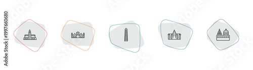 monuments outline icon set. linear vector for ui, web and mobile. thin line hassan mosque, badshahi mosque, walled obelisk icons.