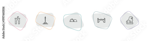 monuments outline icon set. linear vector for ui, web and mobile. thin line ejer baunehoj, national monument monas, al shaheed monument icons.
