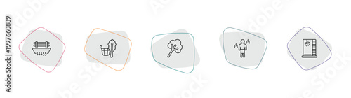 sauna outline icon set. linear vector for ui, web and mobile. thin line brine cabin, vasta, steam jet icons.