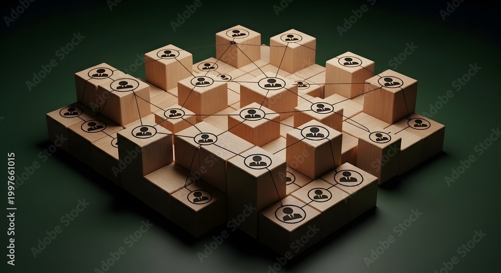 Fototapeta premium Isometric chess board game concept with house property business cube blocks