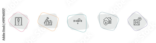 smart home outline icon set. linear vector for ui, web and mobile. thin line automated door, household, leak icons.