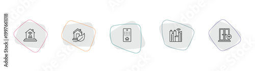 smart home outline icon set. linear vector for ui, web and mobile. thin line alarm system, eco home, smart home console icons.