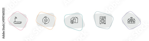 smart home outline icon set. linear vector for ui, web and mobile. thin line home devices, zero emission, voice control icons.