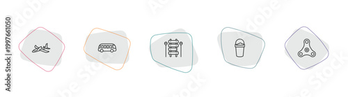 toys outline icon set. linear vector for ui, web and mobile. thin line plane toy, bus toy, xylophone toy icons.