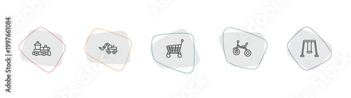 toys outline icon set. linear vector for ui, web and mobile. thin line train toy, digger toy, cart toy icons.