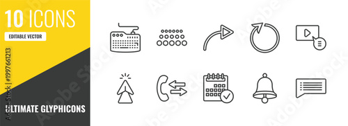 ultimate glyphicons outline icon set. 10 linear vector for ui, web and mobile. thin line computer keyboard, big and small dots, turn right icons.