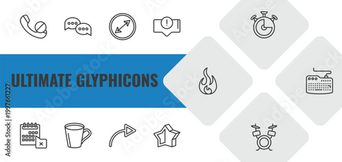 ultimate glyphicons outline icon set. linear vector for ui, web and mobile. thin line phone blocked, message bubble, circle sizes icons.