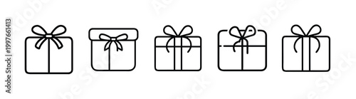 Gift box web line icons set ribbon bow birthday present holiday surprise package reward web line icons set & more vector illustration on editable stroke