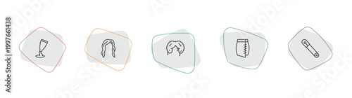 woman clothing outline icon set. linear vector for ui, web and mobile. thin line creme container black, hair wig with side, curling hair icons.