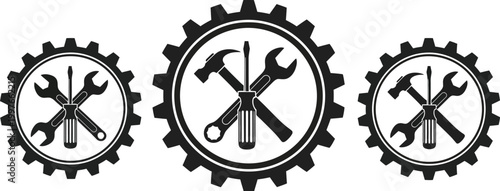 Industrial Mechanical Service Logo with Gear and Work Tools