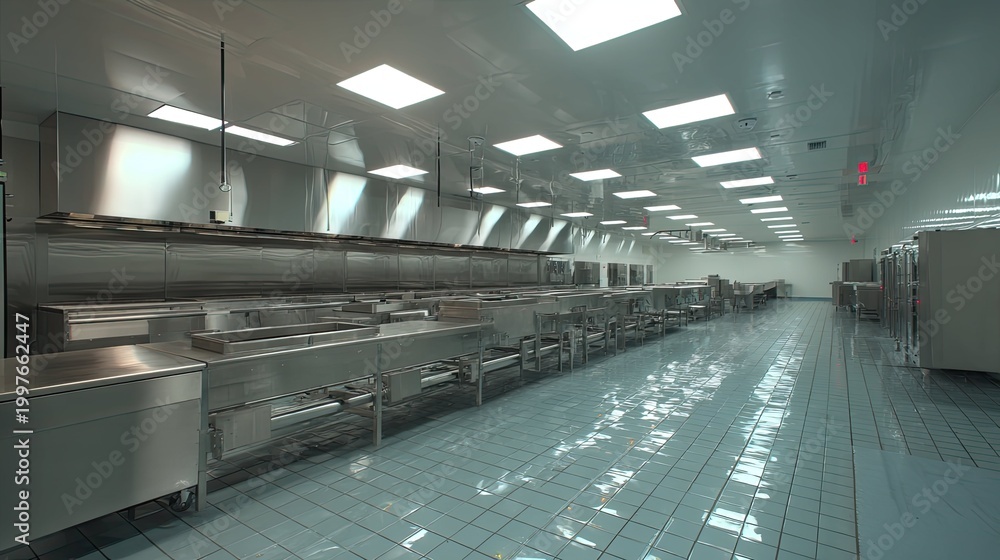 Fototapeta premium Stainless steel professional kitchen with industrial equipment