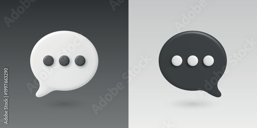 Vector 3d Chat Bubbles in White and Black. Speech Balloon Icons. Messaging and Online Communication Concept. Social Media Dialogue Symbols. Customer Support Chat
