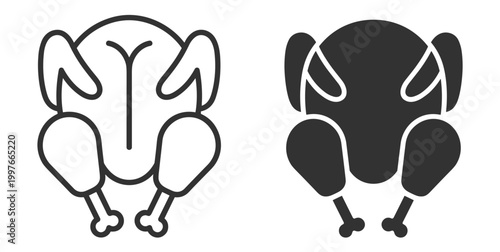roasted chicken icon set line and solid style chicken meat food poultry on transparent background