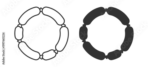 sausage link circle line and solid vector icons on transparent background