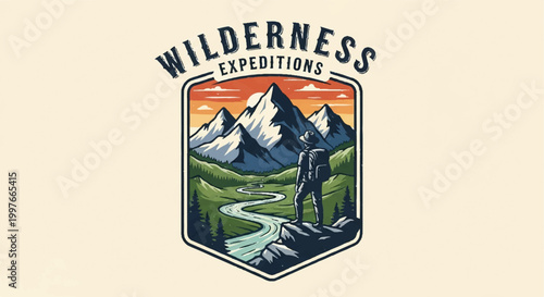 Outdoor adventure emblem mountain landscape explorer graphic