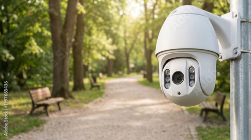 Outdoor security camera monitoring park pathway for enhanced safety
