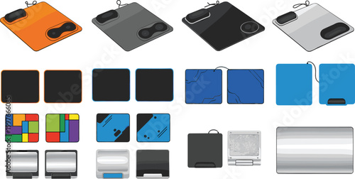 Collection of Modern Mouse Pads and Large Desk Mats Featuring Various Shapes Colors and Abstract Patterns for Workspace Organization and Computer Accessory Design