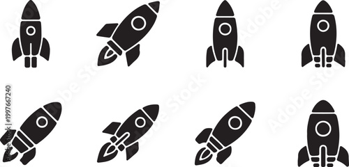 Rocket Ship Emoji Collection Vector Set, Space Rocket Icon Pack, Emoji Bundle Clipart, Flat Design Isolated Illustration
