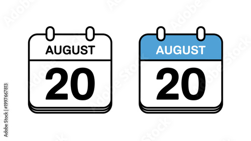 August 20 calendar icon with blue and white variants