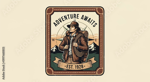 Adventure emblem illustration traveler outdoors exploration travel concept