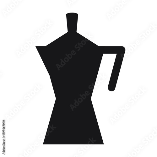 Moka pot icon, classic stovetop coffee maker silhouette for brewing guide, packaging and cafe design