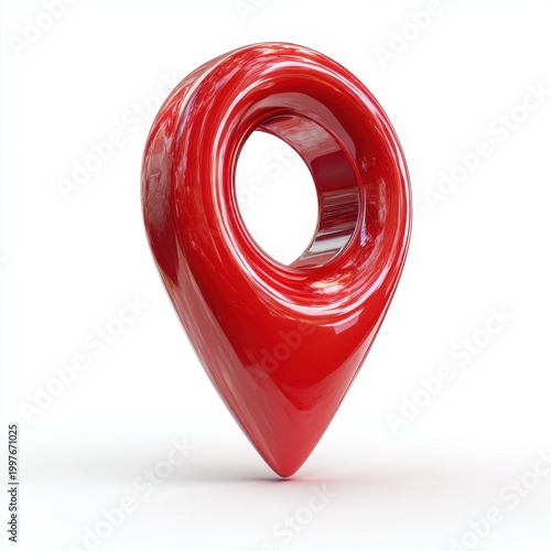 Glossy red map marker rendered in 3D, isolated on a white background