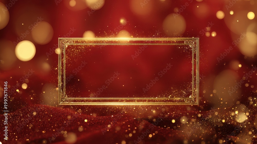 Obraz premium Elegant ornate frame backdrop with glittery particles for sale banner mockup
