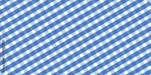 Blue and white diagonal gingham pattern background textile design