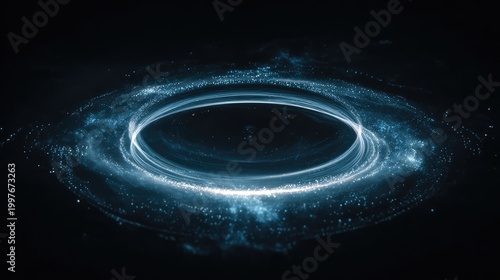 Glowing elliptical ring creating dynamic particle vortex motion