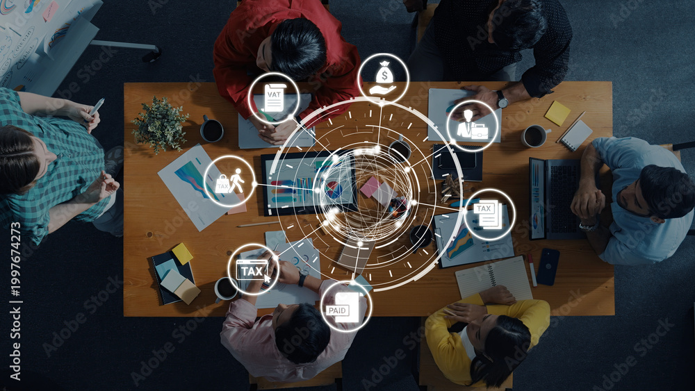 Fototapeta premium Concept of tax and financial management ensures compliance. This system streamlines tax processes, enhancing financial management for individuals and businesses alike. Entice