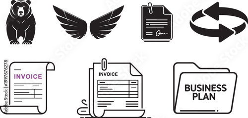 Business Silhouette Vector Icon Set – Modern Corporate Office, Finance, Marketing, Startup, Teamwork and Leadership Silhouette Symbols Collection, Professional Company and Management Icons Pack, Minim