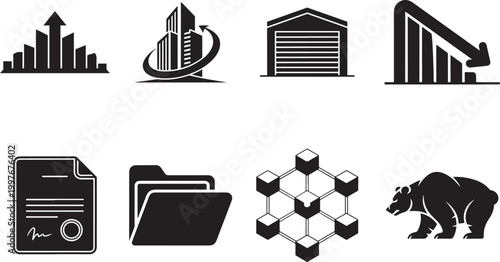 Business Silhouette Vector Icon Set – Modern Corporate Office, Finance, Marketing, Startup, Teamwork and Leadership Silhouette Symbols Collection, Professional Company and Management Icons Pack, Minim
